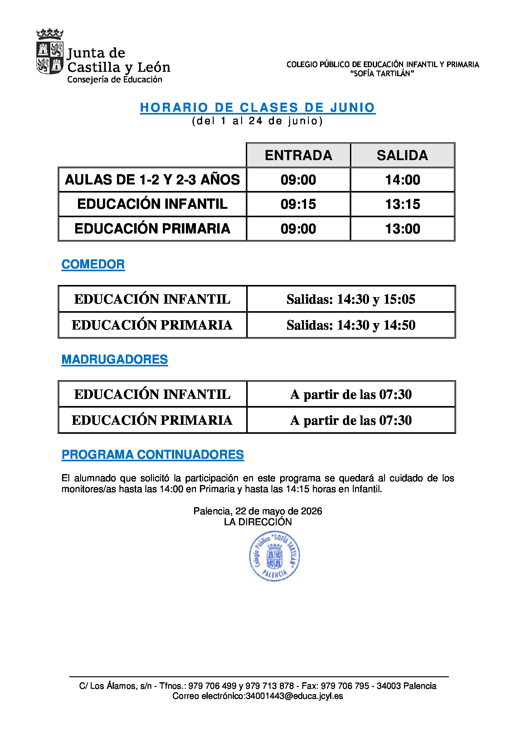 Horario junio
