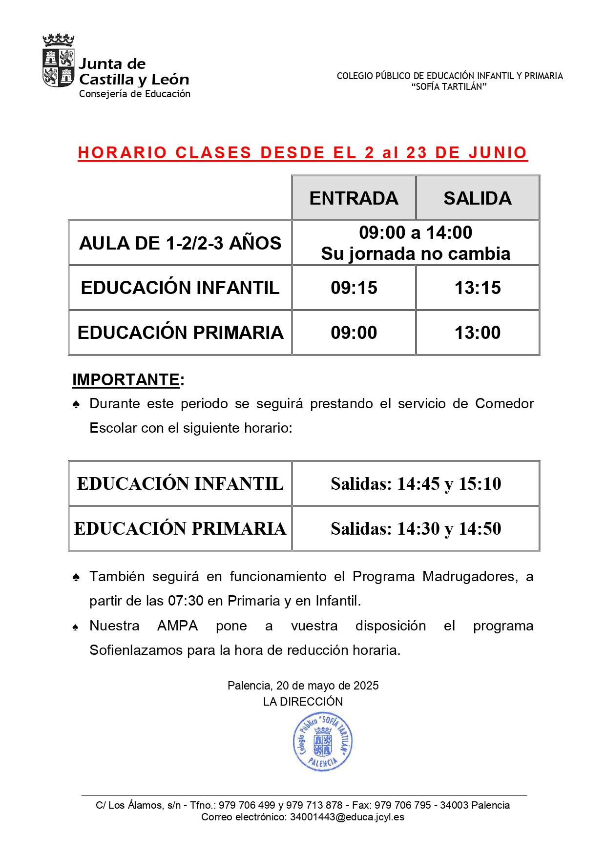 Horario junio 2025
