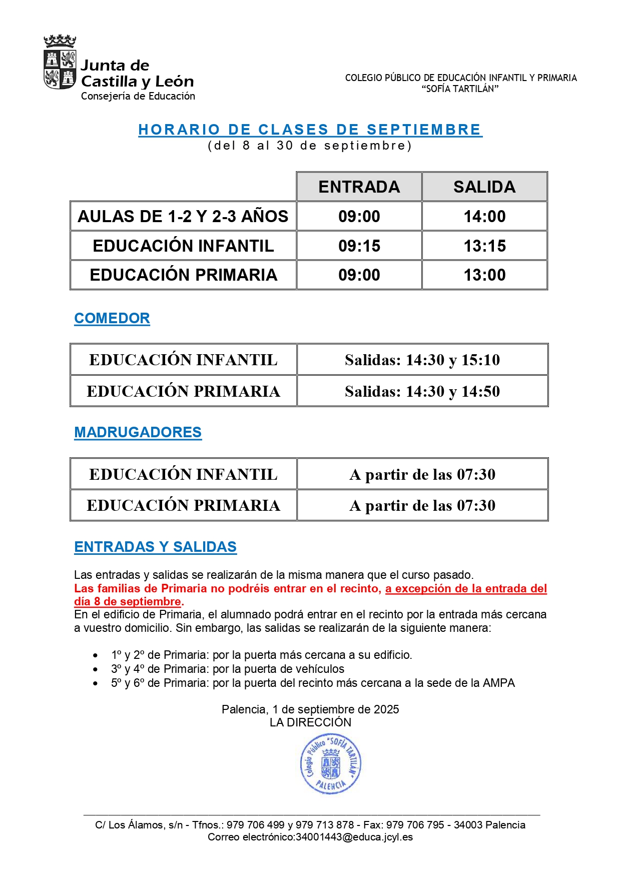 Horario septiembre